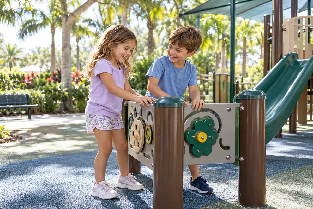 Two children enjoying a playground playdate